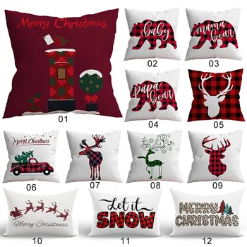 

Europe Red and Black Christmas Classic Grid Christmas plush Cushion Cover Square Christmas Pattern Pillowcase