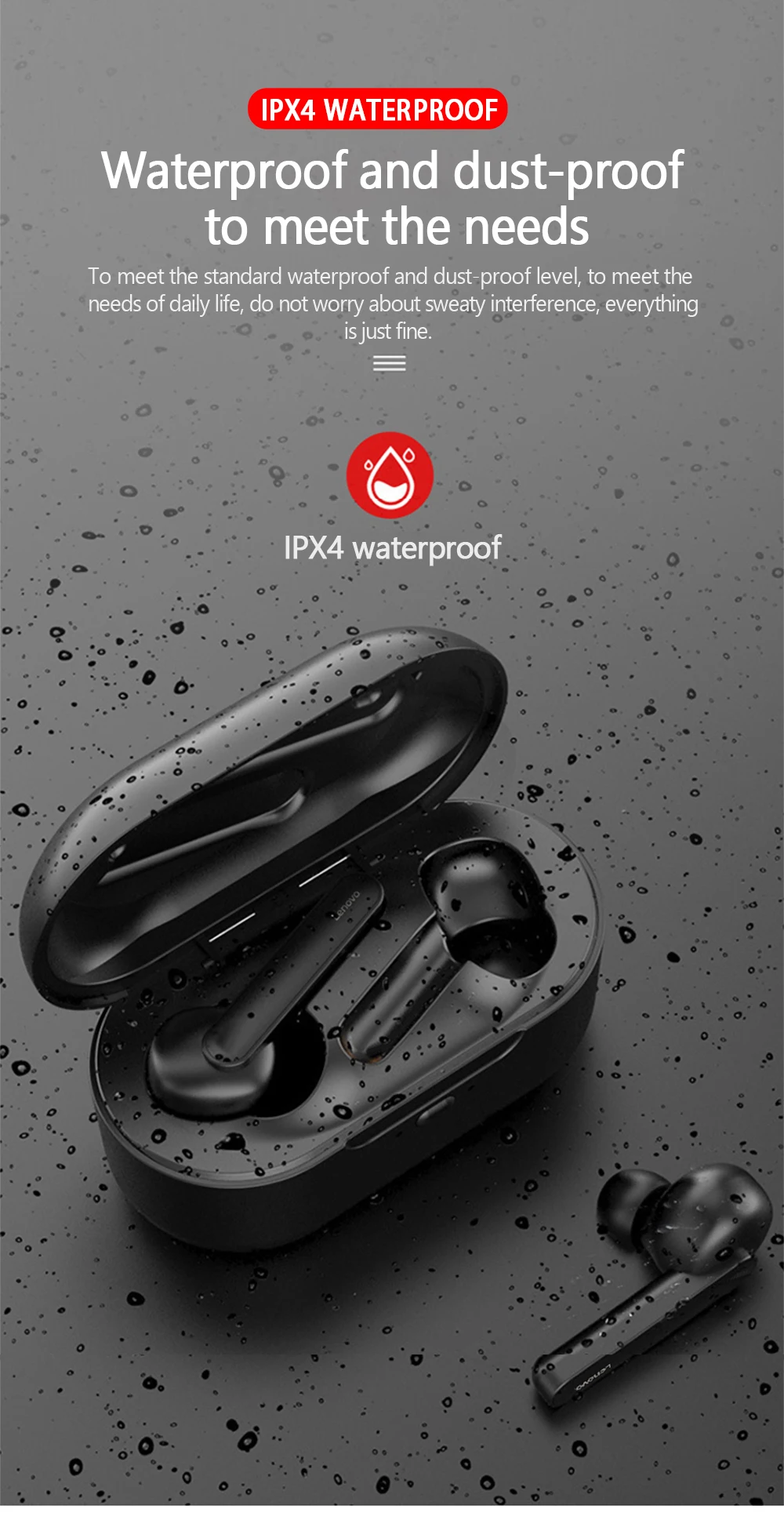 Lenovo HT28 TWS True Wireless Bluetooth 5.0 Headset HIFI Sound Quality Stereo Effect HD Noise Reduction Binaural Call Waterproof