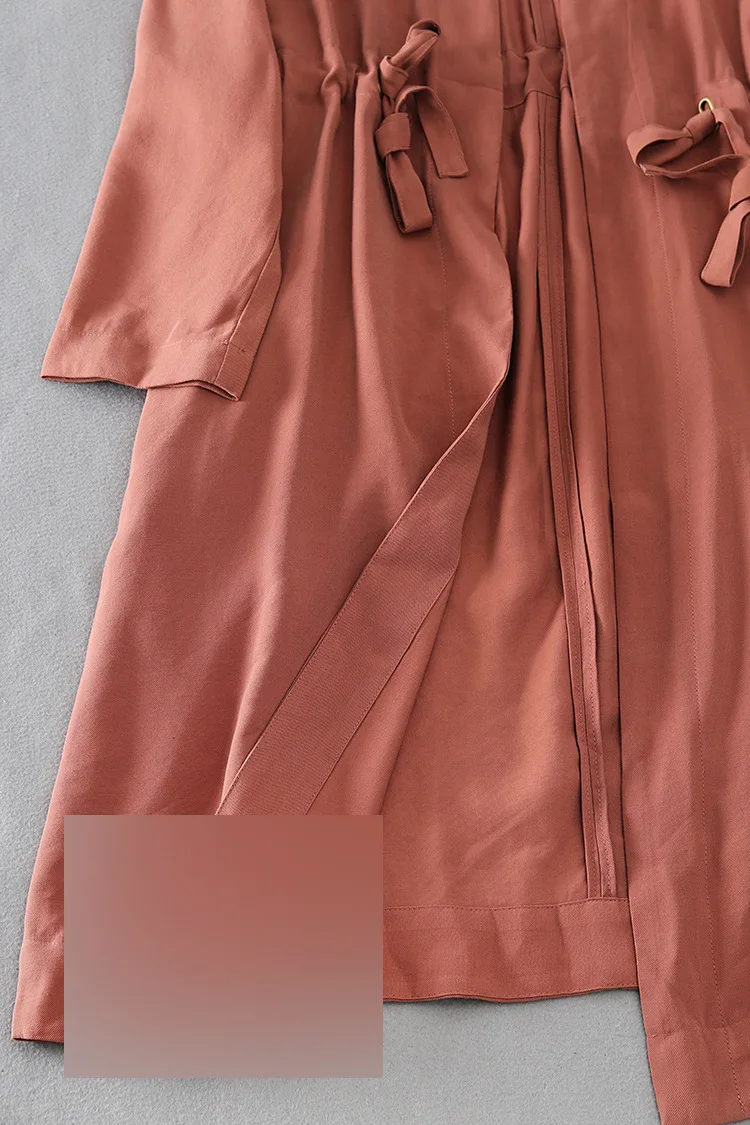 05e12 Japanese-style CHIC-Style Vertical Pendant Textured off-Shoulder Long Sleeve Drawstring Waist Hugging Cardi-Trench Coat 3