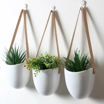 

3PCS/LOT White Ceramic Wall Planters Home Decor Hanging Vase Succulent Plant Pots Hanging Flower Pot Wall Decor Vase Bonsai