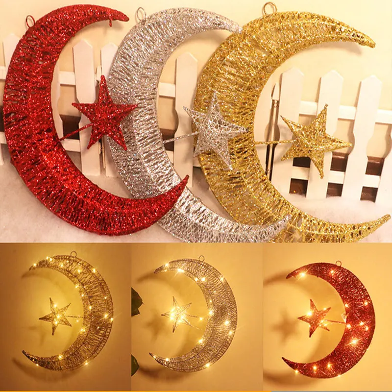 New Christmas LED Lights Star And Moon Curtain Light X-mas Indoor Pentagram Tree Top Pendant For Wedding Party | Дом и сад