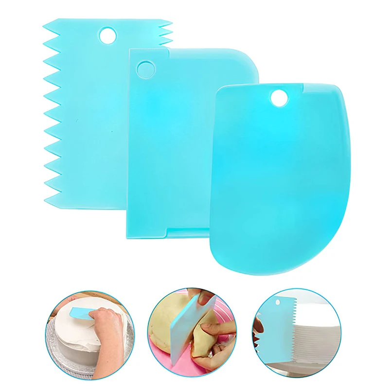 

1/3PCS Cream Scraper Suit DIY Kitchen Straight Arc Tooth Shape Cream Bread Cutter Plastic Cake Pasty Scraper Baking Fondant Tool