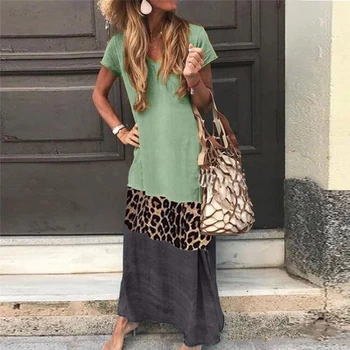 

Retro Women's Dress Simple And Loose Comfortable Printing Contrast Color Leopard V-neck Elegant Women's Dress