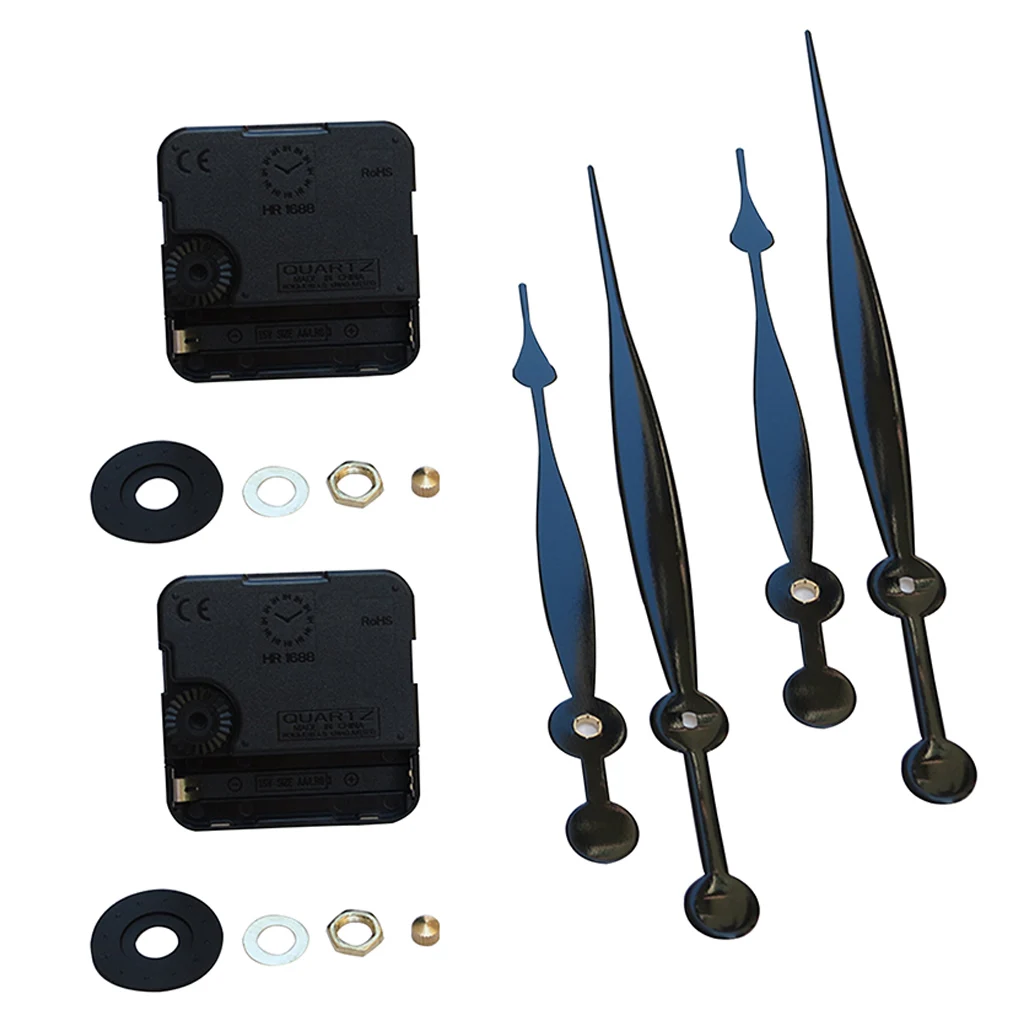 2 Pieces HR1688-28 Silent Mechanism Quartz Wall Clock Movement Repair Kit Long Hand with 28mm Shaft, Jump Second Movement