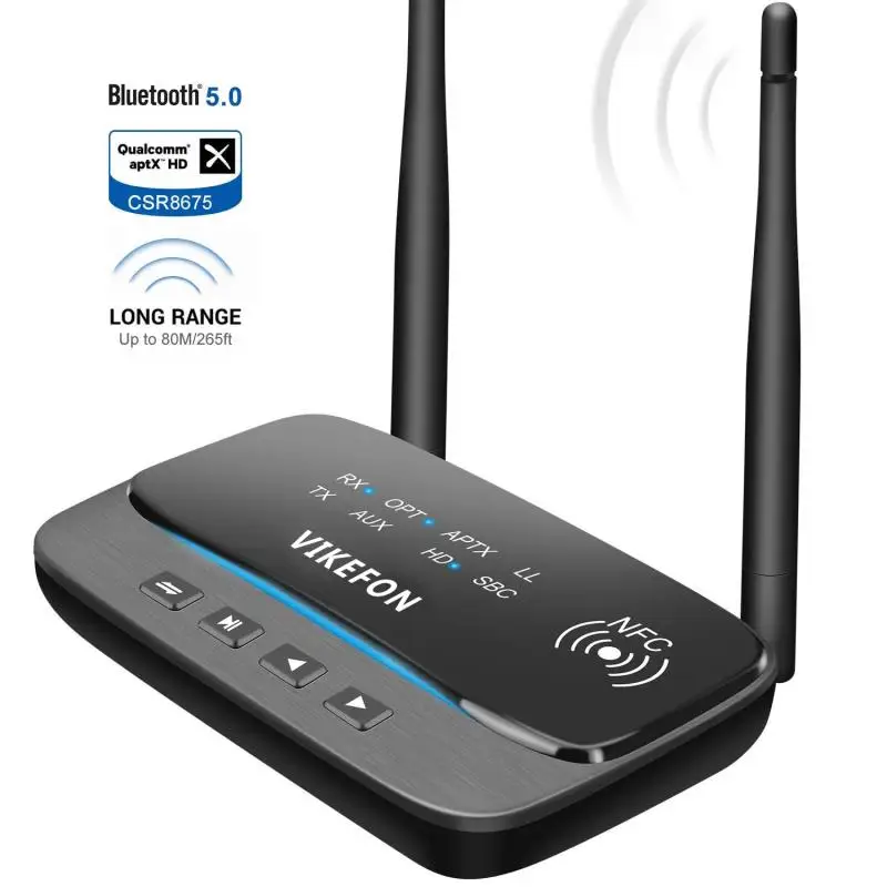 Nfc 80m bluetooth 5.0 receptor transmissor de áudio bypass aptx ll hd adaptador sem fio spdif aux 3.5mm para pc tv par 2 fones de ouvido
