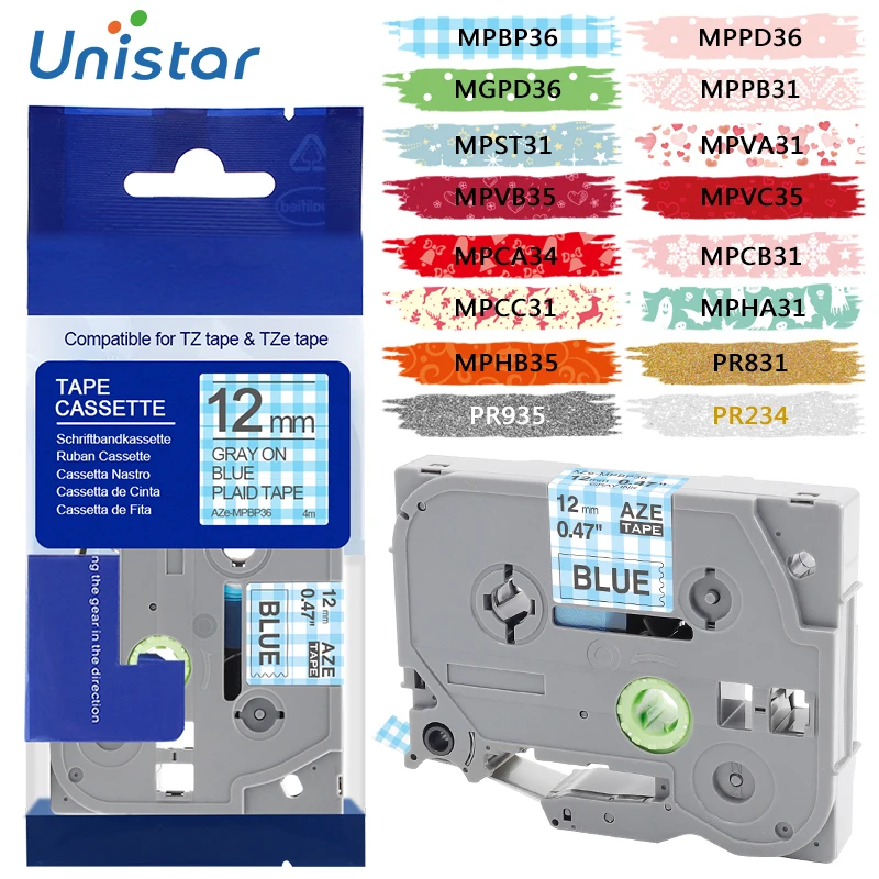 

Unistar tze tape Pattern for Brother p-touch printers Tze231 Tze-231 12mm for Brother P Touch Tze PT Labeler tz231 tze 231