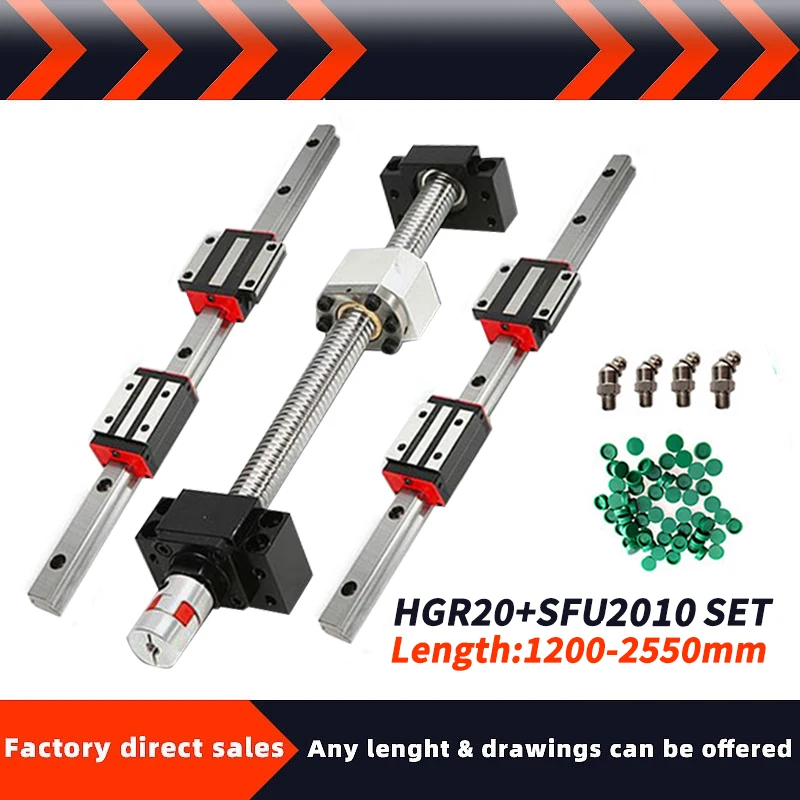 2 шт. HR20 1200-2550 мм линейный рельсовый путь + 4 HGH20CA/HGW20CCsliders SFU2010 1200mm-2550mmround шариковый