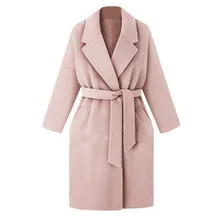 SAGACE элегантные дамы лацкане с длинным рукавом карман Пояс шерстяное пальто в длинном разделе шерстяное пальто работа профессиональная одежда