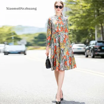 

Xiaomoli Round neck retro style dress belt waistband tiger leopard print 2020 new spring and summer fashion women's wear