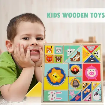 

1 Set Magnetic Tangram Wooden Puzzle Building Blocks Jigsaw Montessori Educational Toy for Kids