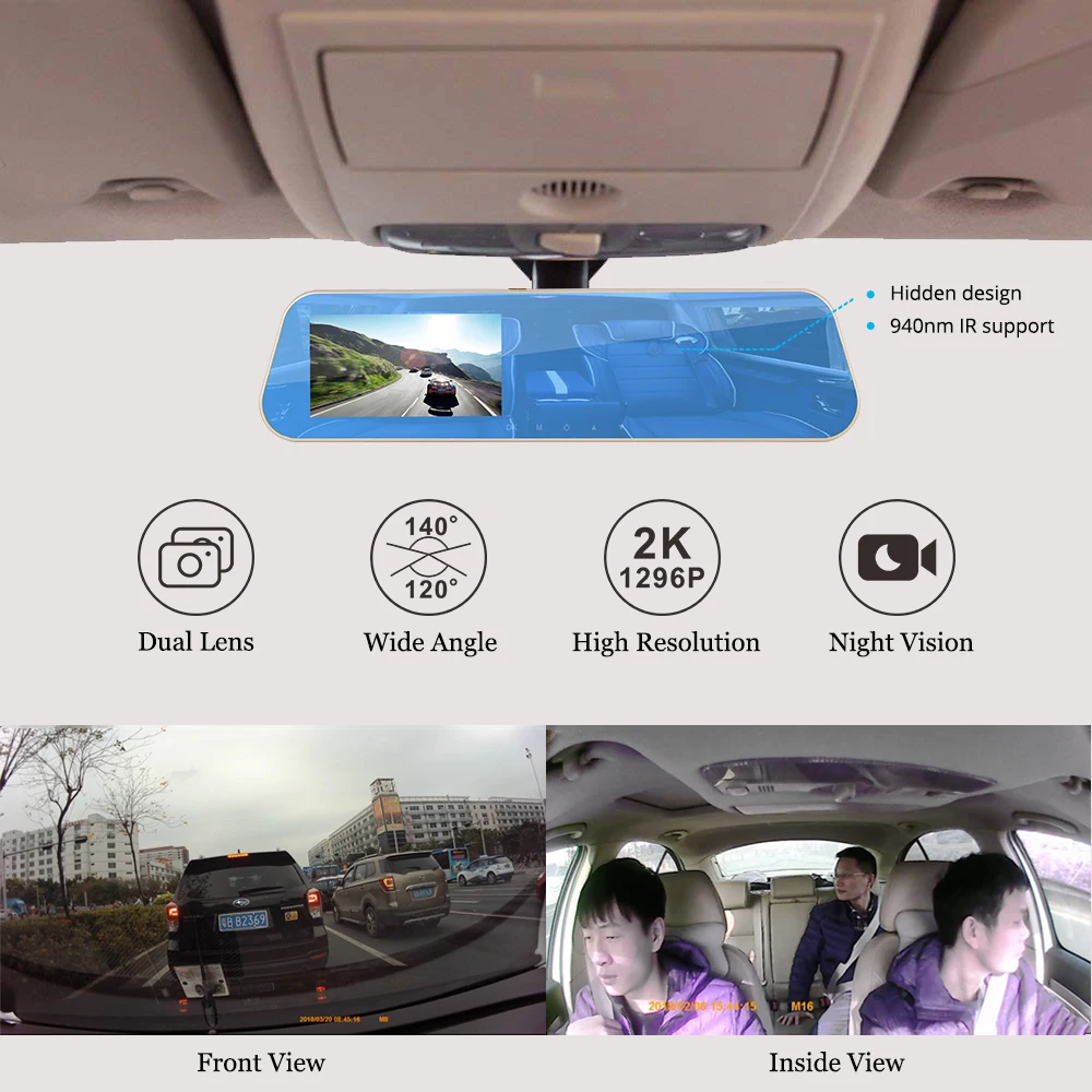 Us 302 63 19 Off Dual Lens Night Vision Cameras Rearview Mirror Car Dvr Front 2k 1296p 720p Interior Cabin Security Camera Dash Cam Sd Card In