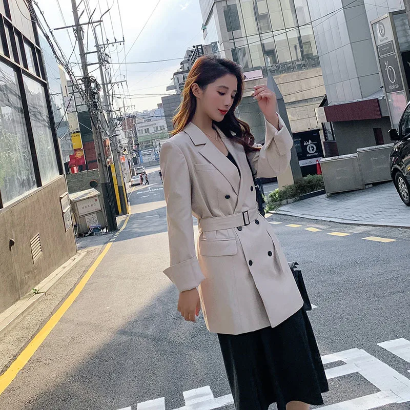 

Photo Shoot 2020 Spring New Style Korean-style Elegant Fashion Loose Double Breasted Sense of Design Mid-length Trench Coat Coat