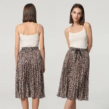 Женские юбки, винтажная леопардовая расцветка, плиссированные юбки средней длины, женские юбки до середины икры с эластичным поясом