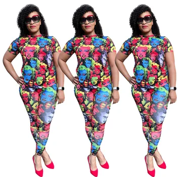 

Autumn Winter Women Two Piece Set Top and Pants Plus Size Tracksuit Sweatsuit Outfit Colorful Print Active Sets
