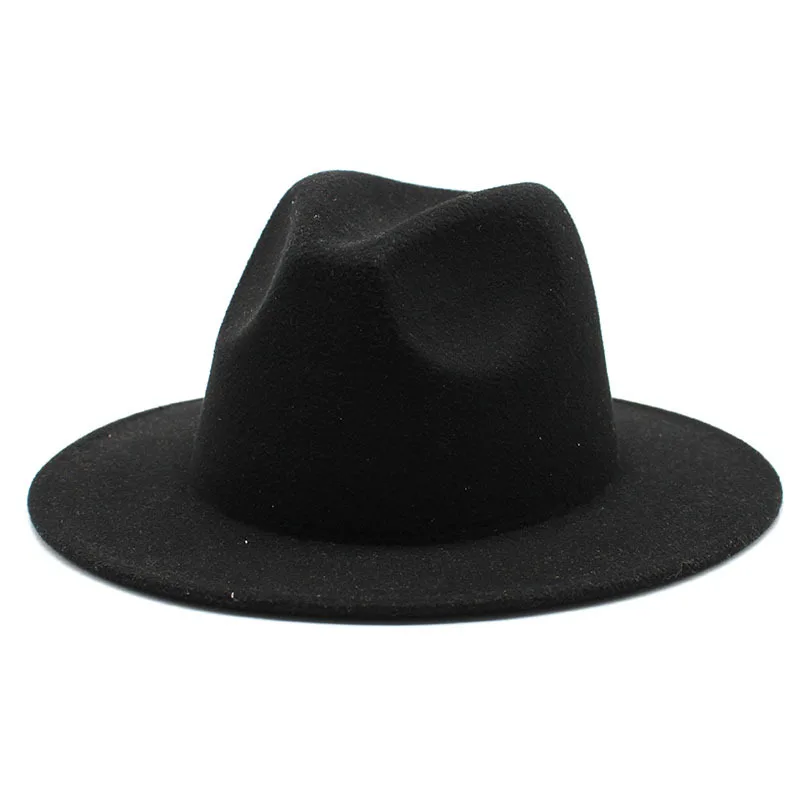 Fedoras Big Brim Hats For Women British Style Vintage Church Hats Lady Flat Brim jazz cap Autumn Winter Womens Felt Hat fedora hat
