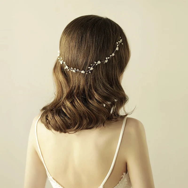 

O810 Delicate freshwater pearl hair bands headband for bride decorated beaded fancy wedding hair bands with shell flower