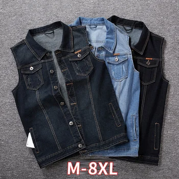 

Cowboy Coats Male Men Casual Denim Vests Men's SleevelessVintage Retro Vests Man Short Waistcoat Plus Size 8XL 7XL 6XL Black