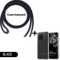 Transparent Soft Silicone Phone Case with Neck Strap Lanyard - S22 Plus (Black)