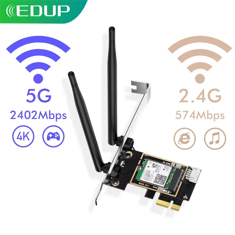 EDUP 3000Mbps WiFi 6 Intel AX200 Bluetooth 5.1 PCI E Wireless Wi Fi