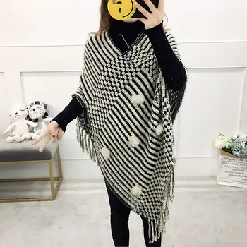 

2020 Autumn And Winter New Women's Shawl Fringed Plus Size Knitted Cape Bat Shirt Blouse Female Korean Air Conditioning Shirt