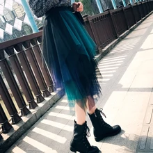 Юбки женские из тюля модная эластичная высокая талия сетка макси юбка-пачка гофрированные Длинные Юбки миди юбка Saias Faldas Jupe Femme