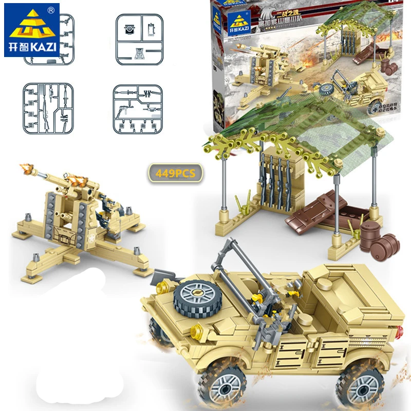 

449Pcs Military ARMY Air Defense Antiaircraft Gun Soldiers Building Blocks Sets LegoINGLs Playmobil Creator Toys for Children
