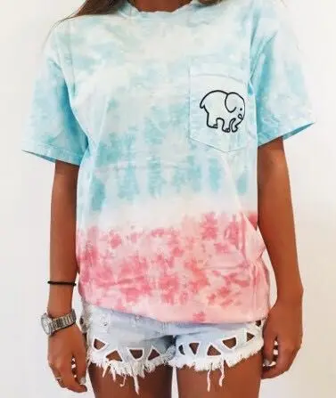 

0250 Women Short Sleeved yuan yin Elephant Printed Colorful Base Fabric with Pockets Decorative Hot Selling T-shirt