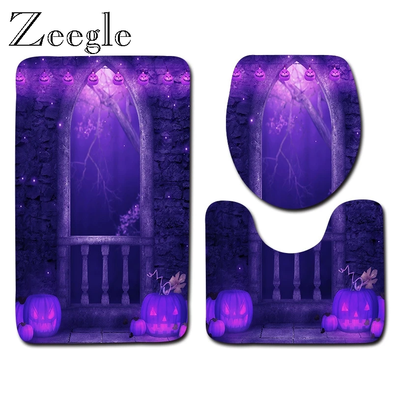 Zeegle 3pcs Bath Mat Set Halloween Mat for Bathroom Decoration Flannel Anti Slip Bath Mat Rug Bathroom Product Modern Area Rug