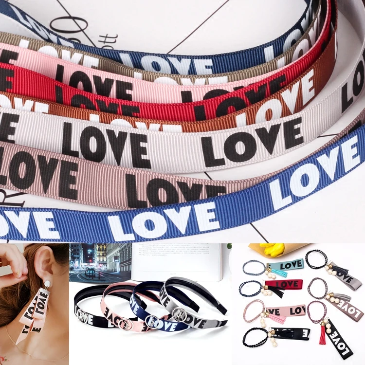 

New 1.6CM printed letters thread han edition LOVE ribbon bow hair Supplementary material DIY Stud earrings clothing accessories