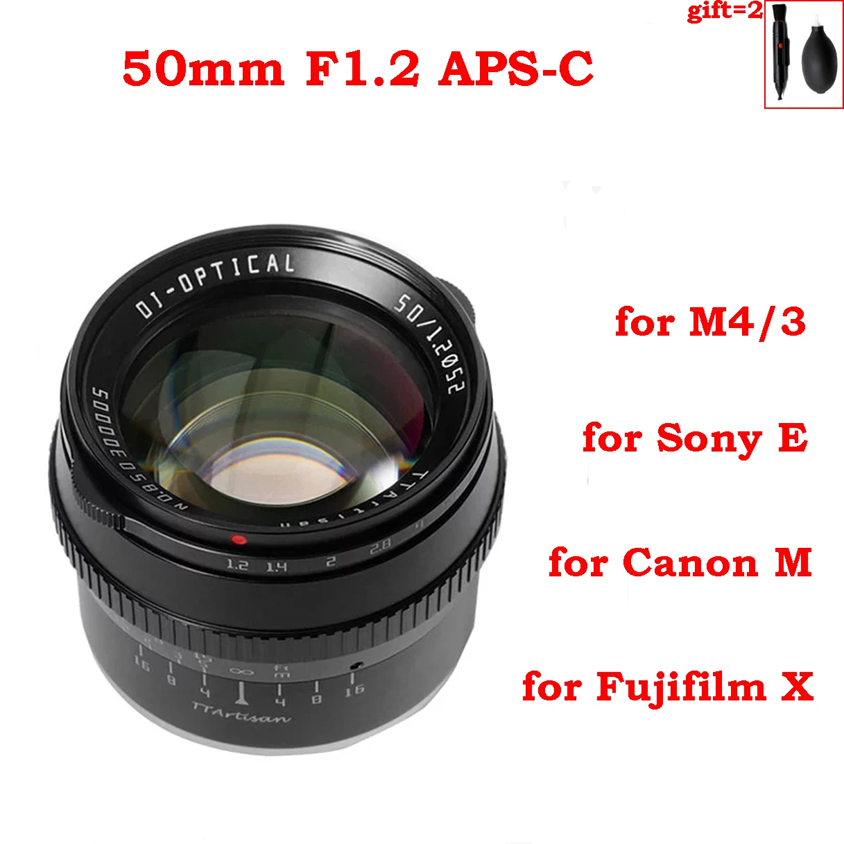 TTArtisan 50mm F1.2 APS-C Cameras Lens Manual Focus MF for Leica L Sony E Fujifilm Fuji X Canon M EF-M M43 M4/3 Mount