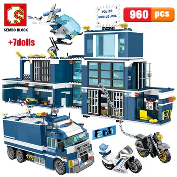 

960PCS City Police Station House Car Building Blocks Technic SWAT Team Truck Bricks motorcycle Educational Toys for Children