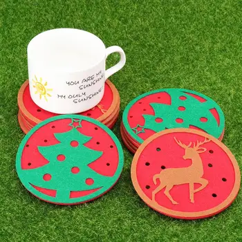 

12pcs Christmas Coasters Round Felt Fabric Non-Skid Insulation Cup Mats Drink Placemat For Office Home Desktop(Random Pattern)