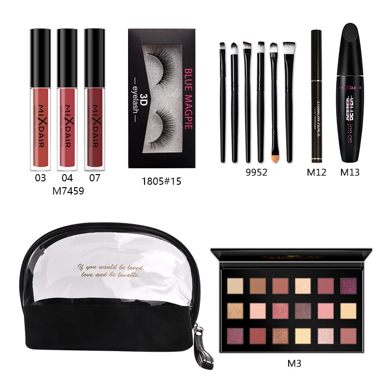 Makeup Set MIXDAIR 8 шт. набор для макияжа, включая набор помады, 3D накладные ресницы, палитра теней для век, набор кистей для макияжа, карандаш для бровей, тушь для ресниц - Цвет: Makeup Set