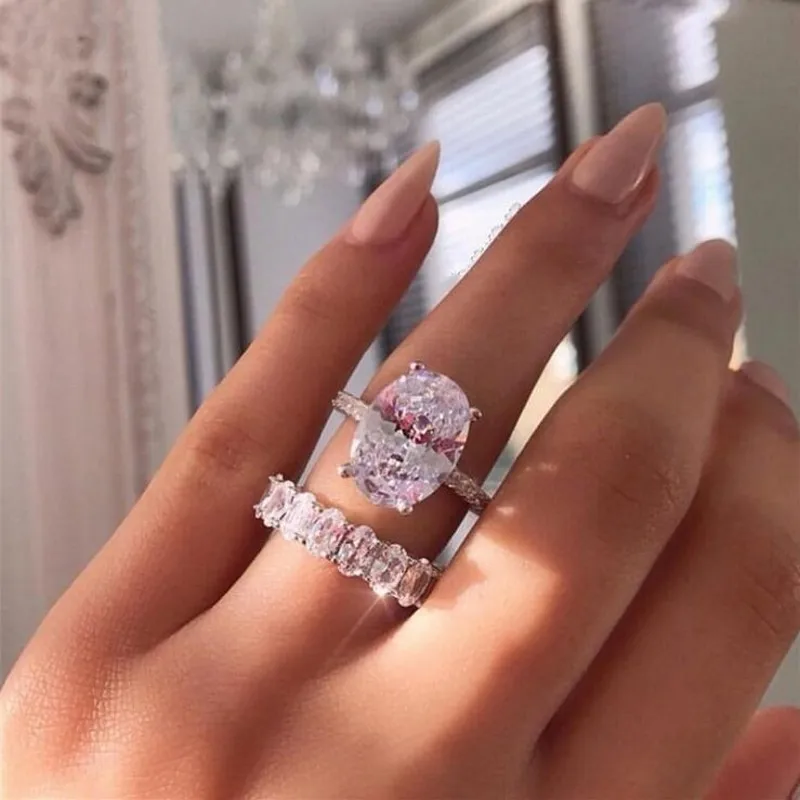 2021 New Fashion Iced Out Sparking White Clear Bling Cz Band Oval Shape Wedding Finger Ring For Women Luxury Delicate Party Gift | Украшения