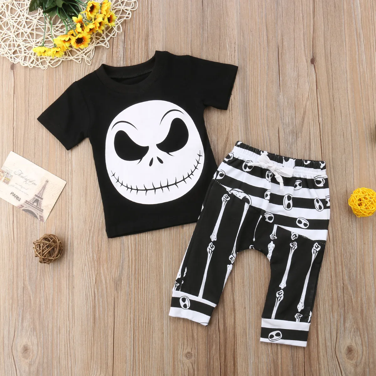 0-3T Halloween costume for kids Newborn Baby Boy Fashion Clothes set Short Sleeve Cotton T Shirt Long Pants infantil clothing