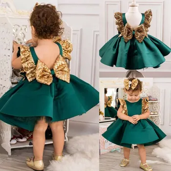 

Toddler Kids Baby Girl Sequins Bowknot Backless Xmas Dress Ruffles Sleeve Knee-Length Tutu Dress Wedding Party Princess Dresses