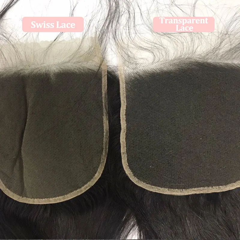 Baratos Ali Queen 4x4 5x5 Cierre de encaje transparente pre desplumado con pelo de bebé 10 ~ 20 pulgadas brasileño virgen cabello humano cierre recto