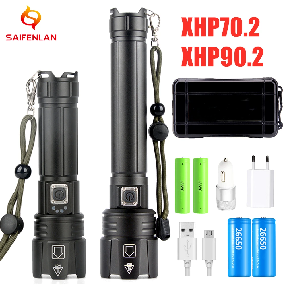 XHP90.2 XHP70.2 светодиодный фонарик самый мощный 18650 26650 USB фонарь для охоты