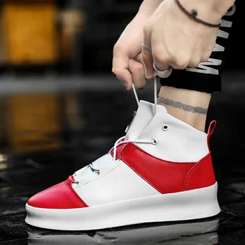 

Men Sneakers Nice Spring New Lace-Up Hip Hop Ankle Boots Autumn High Top Shoes Men Casual Shoes Men Flat Thick Bottom Shoes