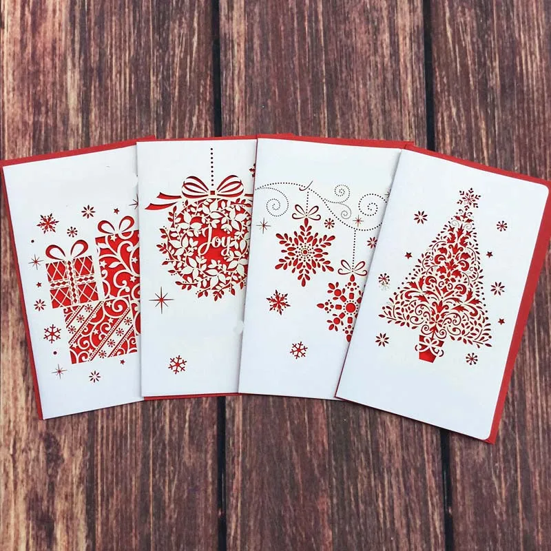 

Chinese Style Paper Cutting Merry Christmas Cards Folding Xmas Blessing Card for New Year Christmas Gift Random Pattern