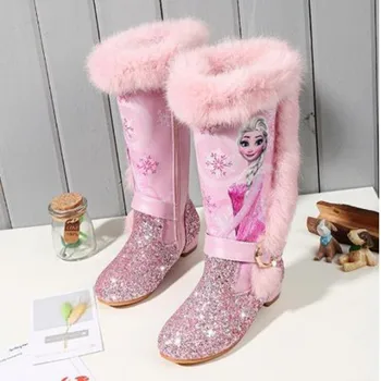 

Disney Brand Baby Lovely Cartoon Elsa Princess Shoes Fashion High Boots With Sequins Frozen high-heeled Boots Christmas gifts