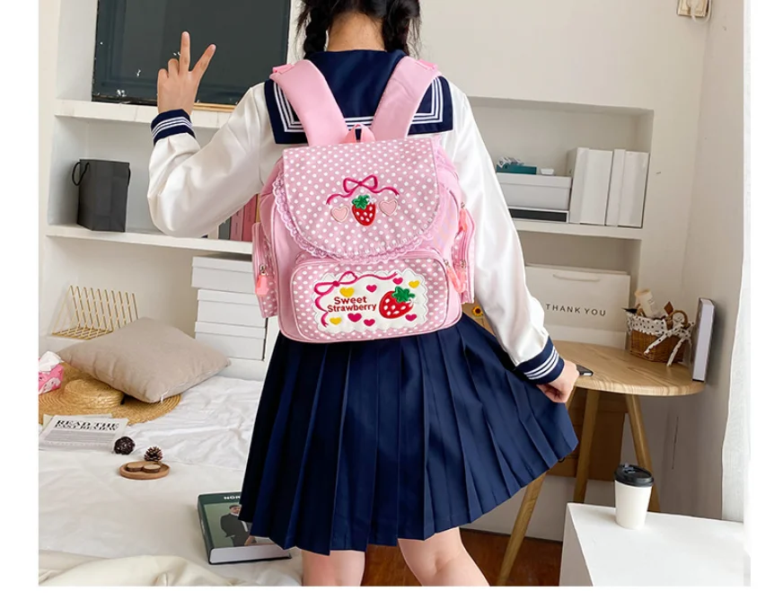 2021 New Arrival! Cute embroidery fruit strawberry lace backpack