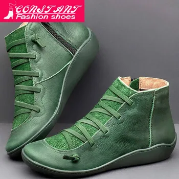 

Women Boots Winter Shoes Women Vintage Leather Ankle Boots Female Winter Boots Ladies Punk Shoes Botas Mujer Autumn Winter Boots