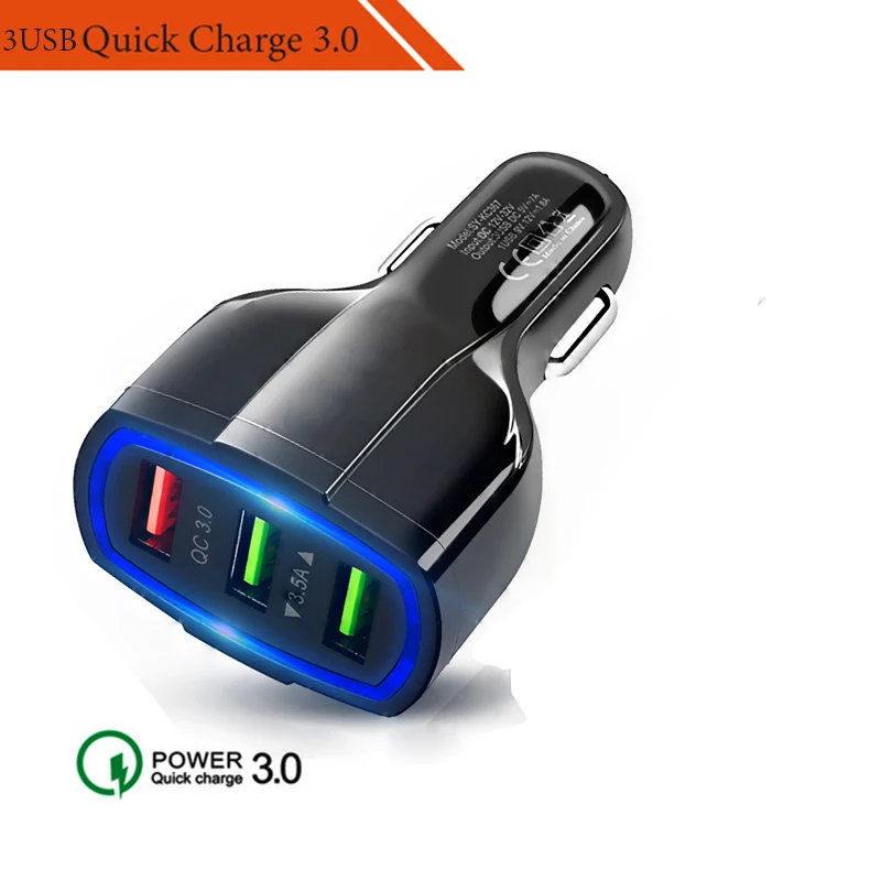 QC 3,0 3 USB Автомобильное зарядное устройство Quick Charge 3,0 3 порта быстрое зарядное устройство для автомобильного телефона зарядный адаптер с USB магнитным кабелем для iphone - Тип штекера: Only car Charger