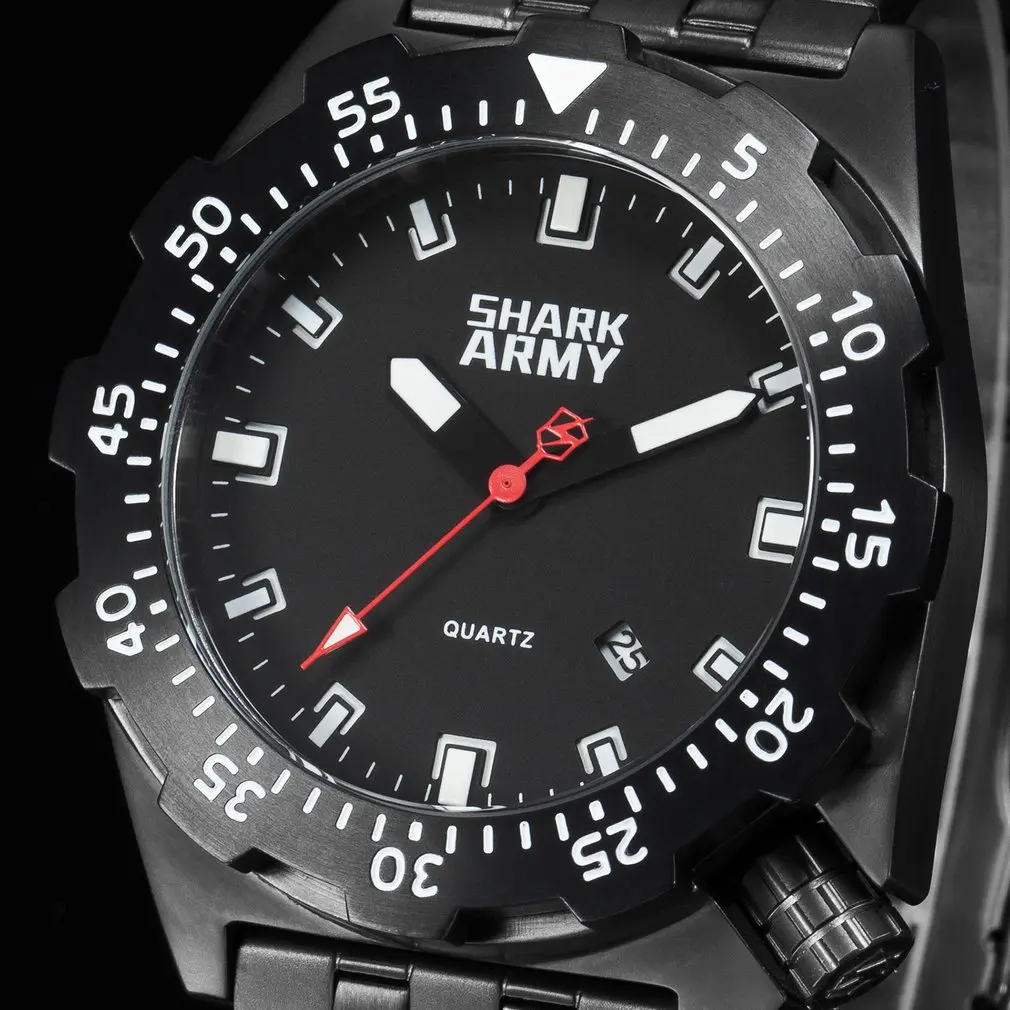 Black SAW190 Акула спортивные часы для мужчин ЖК-дисплей Авто Дата Будильник стальной ремешок Хронограф Dual Time для мужчин Relogio кварцевые цифровые наручные часы SAW190 - Цвет: Black SAW190