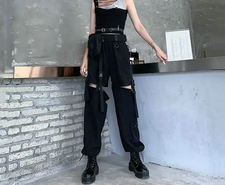 Women Pants Jogges 2022 Black High Waist Korean Female Loose Casual Detachable Straight Leg Streetwear Cargo Long Pants Woman nike pants