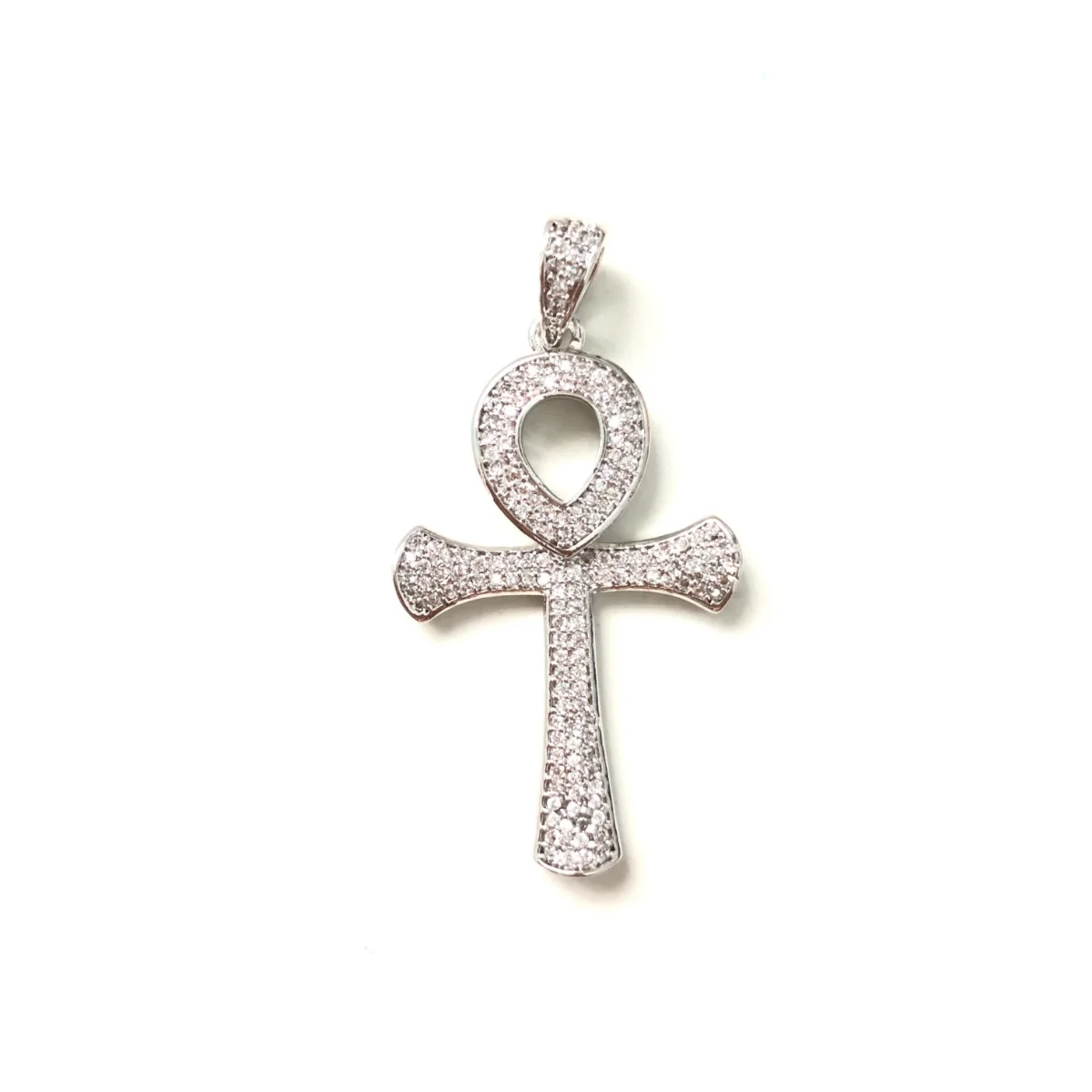 5pcs ANKH Cross Pendant Bling Charm for Women Bracelet Necklace Making CZ Pave Religious Handcrafted Jewelry Accessory Wholesale