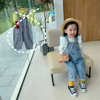 

Autumn New Arrival Korean Version Loose Style suspender denim all-match casual Jeans pants for fashion cute baby girls
