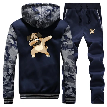 

Hip Hop Dog Funny Print Jackets Mens Camo Set Fashion Winter Fitness Sweatshirt Casual Streetwear Animal Complete Man Tracksuit