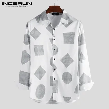

INCERUN Printed Men Shirt Long Sleeve Casual Streetwear Brand Turn-down Collar Fashion Men Business Shirt Camisa Masculina S-3XL
